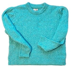 ASOS Knit Puff Sleeve Acrylic Sweater Teal Sz 14